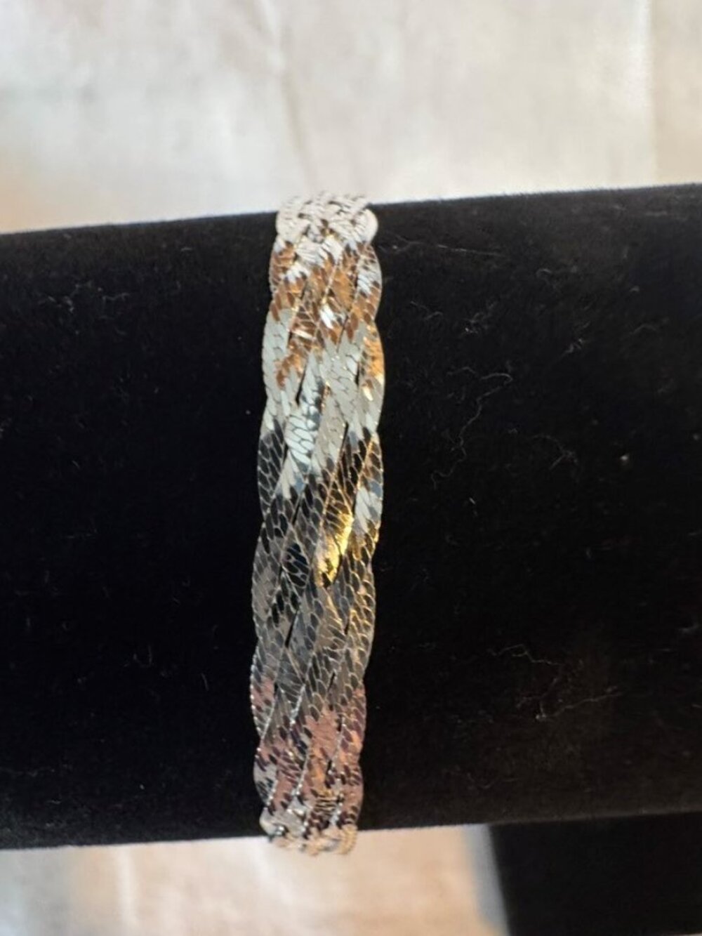 Multi-Strand Braided 925 Sterling Silver Bracelet Diamond Cut Texture 7.5" 6.5mm